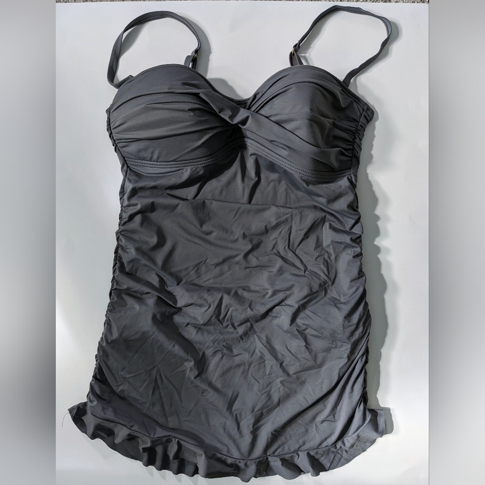 Tommy Bahama gray Ruched Swimdress sz10